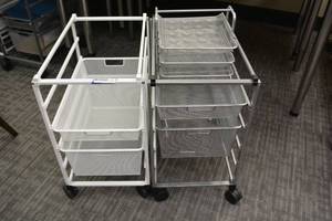lot 121 image: (2) Elfa mesh drawer rolling file carts with mesh paper sorter as shown