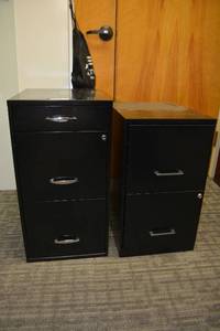 lot 135 image: (2) Black file cabinets - (1) 2-drawer, (1) 3-drawer