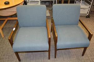 lot 141 image: (2) Mid-century modern upholstered accent chairs with wood frame