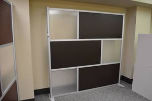 lot 142 image: Freestanding Office paneled Room Divider with metal frame - 76x76 Dark brown color and clear