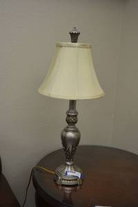 lot 158 image: Brushed Silver table lamp with cast iron base
