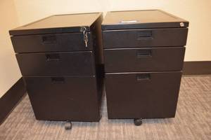 lot 163 image: (2) 3-Drawer Black rolling file cabinets with keys