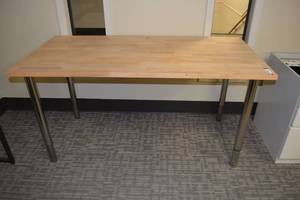 lot 167 image: Gerton IKEA Solid wood countertop table with Cable Pass through hole & chrome adjustable legs (adjusts from 27.5 to 43H)