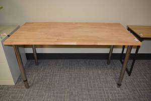 lot 170 image: Gerton IKEA Solid wood countertop table with Cable Pass through hole & chrome adjustable legs (adjusts from 27.5 to 43H)