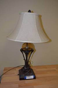 lot 171 image: Table lamp with blown glass globe accent and wrought iron base