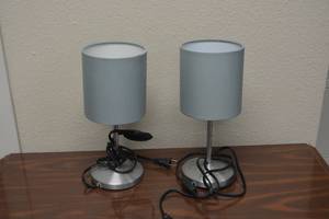 lot 173 image: (2) IKEA Desk lamps with light blue shades, see pictures