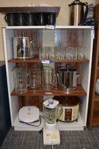 lot 45 image: White and wood tone Bookcase (Contents sold separately)