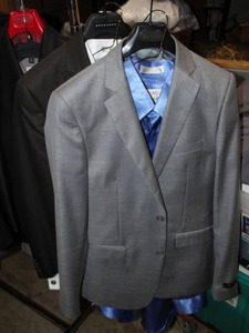lot 2 image: Mens Suits 3-piece by Fabio M. Grey size 38S with Daniel Ellissa Blue Shirt 15.534-35, SeanJohn 2-piece dark brown  38S with Karl Knox shirt 15.534-35, and Inserch 38S32