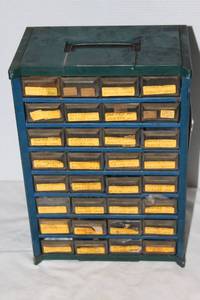 lot 11 image: Small Parts Organizer -- 32 Cubbies - Contents included