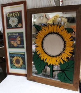 lot 19 image: Sunflower PictureMirror and Flower Picture as shown
