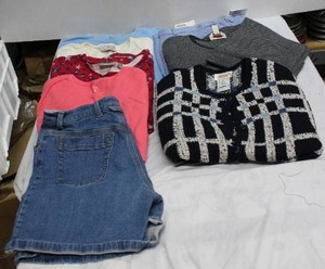 lot 145 image: Womens Clothes Jean shorts, tops, sweater sizes M