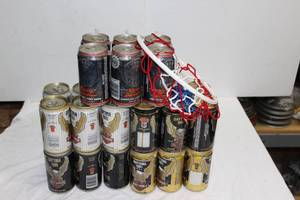 lot 192 image: Collectors lot Souvenir beer cans - Harley Davidson Daytona 1989, 90, 91, 92, 96 with door mini hoop (Display only, not for consumption)