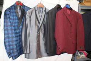 lot 185 image: Mens Clothes size 50  Blue Insomnia jacket 3XL, Giorgio Fiorelli 2-piece, SeanJohn 50L, Red Lucci jacket 50R