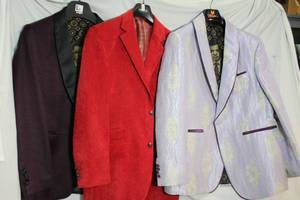 lot 237 image: Mens Clothes Empire purple jacket L, Inserch Red (feels like corduroy), Lyon Dynasty Purple jacket