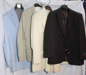 lot 275 image: Mens Clothes Lucci brown, Carlo Mandrone off-white 42X, Savile Row, Ibiza light blue jacket