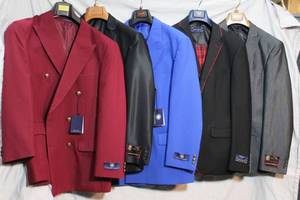 lot 285 image: Mens Clothes Vittorio St. Angelo (1)blue, (1) red jacket 40R, (2)Giorgio Fiorelli, Insomnia black jacket with red plaid pant and vest
