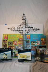 lot 366 image: Puzzles and wrought iron decorative cross