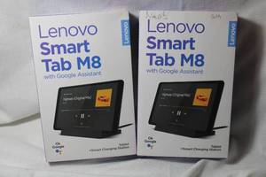 lot 225 image: Lenovo Smart Tablets both have tablet and charger. Working condition unknown, sold as is.