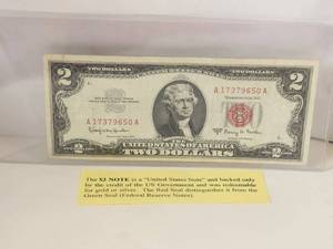 lot 28 image: 1963 Red Seal $2 note-bill