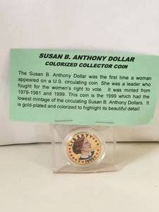 lot 67 image: 1999 Susan B. Anthony colorized collectors coin - gold plated