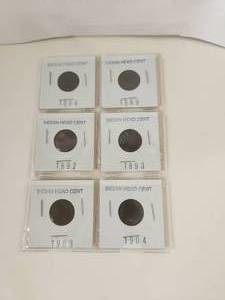 lot 79 image: Selection of Indian Head One Cent pieces - 1888, 1889, 1892, 1893, 1903, and 1904