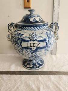 lot 15 image: Hand crafted lidded handled jar - Made in Italy - slight damage