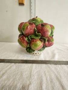 lot 39 image: Hand crafted ceramic basket of apples - Made in Italy