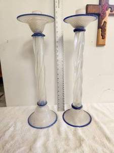lot 177 image: Tall Murano glass candlestick holders - one has been repaired