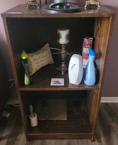 lot 10 image: 2-TIER SHELF  DISPLAY AS SHOWN. APPROX. 43 X 24 X 18 CONTENTS NOT INCLUDED.