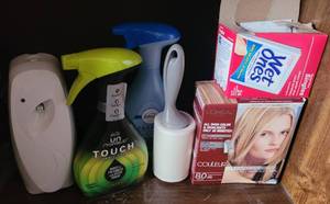 lot 14 image: HAIR DYE, CLEANERS, AND MORE AS SHOWN.