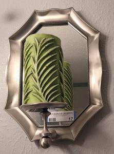 lot 17 image: 14 X 10 WALL MIRROR SCONCE WITH CANDLE AS SHOWN.