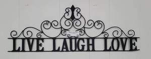 lot 53 image: METAL LIVE, LAUGH, LOVE DECORATIVE SIGN AS SHOWN. APPROX. 26 X 10