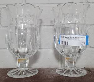 lot 57 image: GLASS CANDLE HOLDERS AS SHOWN. APPROX. 7 X 4 EACH.