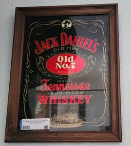 lot 68 image: JACK DANIELS 14 X 11 FRAMED PUB MIRROR AS SHOWN.