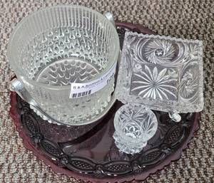 lot 129 image: AVON RUBY RED PLATTER, PLUS MORE AS SHOWN.