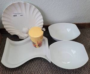 lot 131 image: PORCELAIN DISHES AND MORE AS SHOWN.