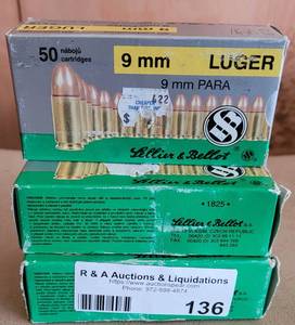 lot 136 image: (3) BOXES OF 9MM LUGGER CARTRIDGES AS SHOWN. 2 COMPLETE AND 1 OPEN BOX.