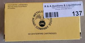 lot 137 image: BOX OF CENTERFIRE CARTRIDGES AS SHOWN.