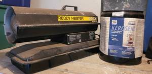 lot 160 image: REDDY HEATER 60 PLUS 5 GALLON KEROSENE CAN AS SHOWN.
