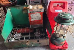 lot 171 image: COLEMAN CAMPING STOVE, LANTERN AS SHOWN.