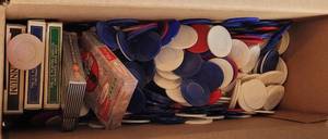 lot 177 image: LOT OF POKER CHIPS AND CARDS AS SHOWN.
