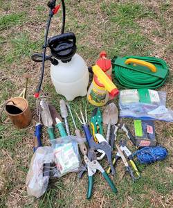 lot 198 image: LOT OF GARDENING TOOLS AND MORE AS SHOWN.