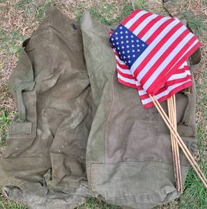 lot 209 image: MILITARY BAGS PLUS FLAGS AS SHOWN.