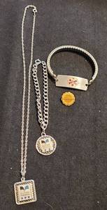 lot 245 image: SILVER NECKLACES AND BRACELET AS SHOWN.