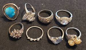 lot 243 image: (8) ASSORTED RINGS AS SHOWN.