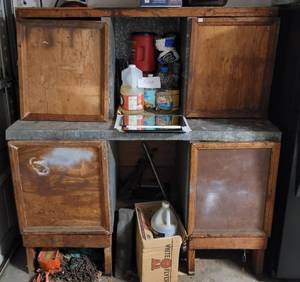 lot 270 image: LARGE BAR  DESK IN STYLE SHOWN. CONTENTS NOT INCLUDED. APPROX. 71 X 64
