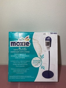lot 9 image: New Moxie Hand Sanitzer Dispenser With Stand Model #0914685 Touchless Operation