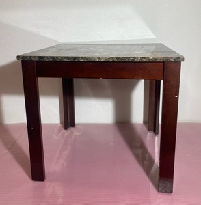 lot 49 image: Marble Top Look LampSide Table 19 H x 21 L x 18 38 D - Brown Legs