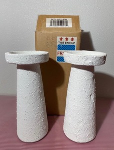 lot 87 image: Lot of 2 - New Opalhouse Jungalow Terracotta Candle Holder Model#065 15 8764, 12 H x 5 Diag - Chalk White