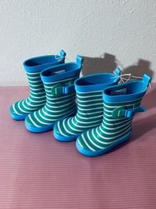 lot 97 image: Lot of 2 - New Sun Squad Rain Boots Size S(56) Blue, Green & White Stripes